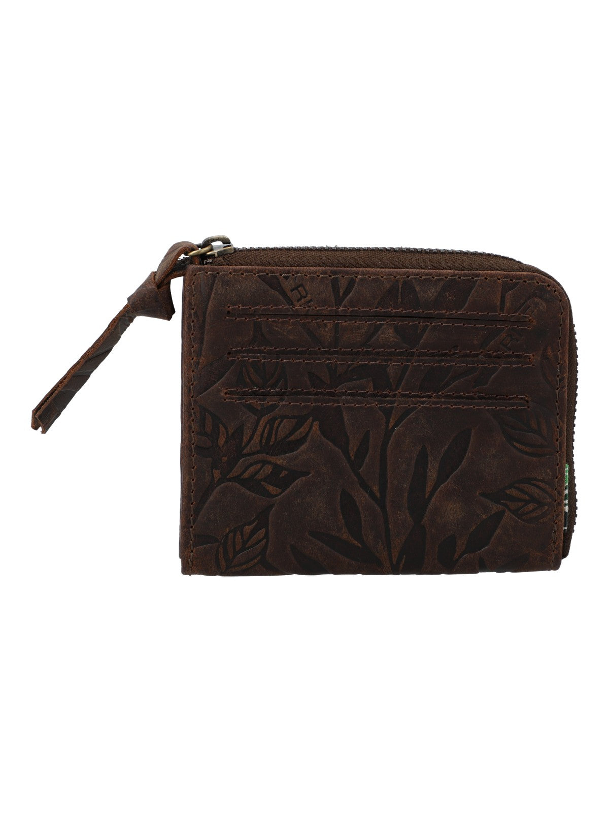 Billetera Cuero Mujer Hu Leaves Cardzip Café Rockford