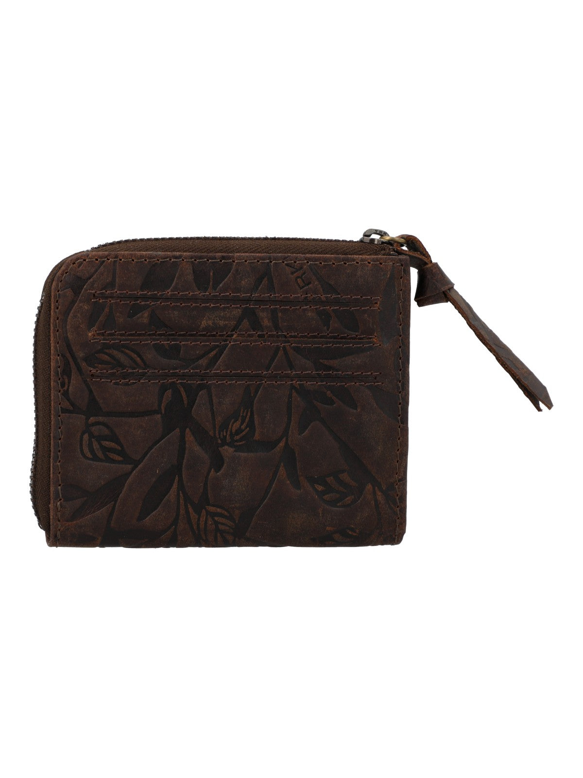 Billetera Cuero Mujer Hu Leaves Cardzip Café Rockford