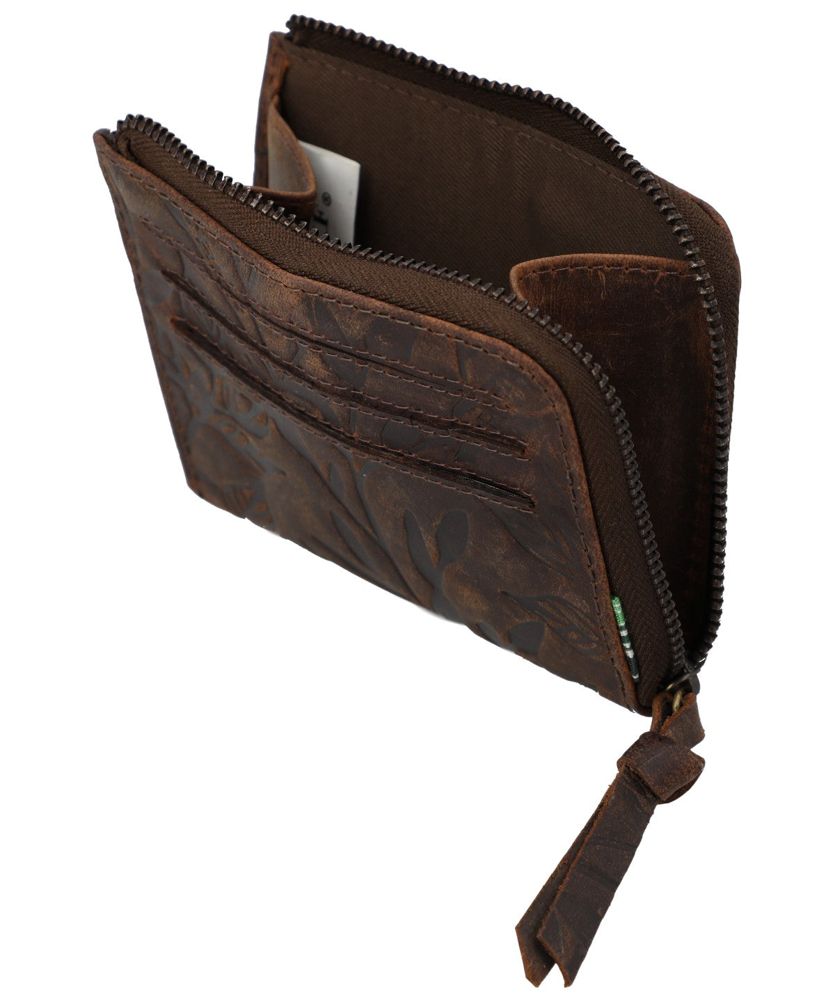 Billetera Cuero Mujer Hu Leaves Cardzip Café Rockford