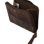 Billetera Cuero Mujer Hu Leaves Cardzip Café Rockford