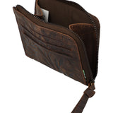 Billetera Cuero Mujer Hu Leaves Cardzip Café Rockford