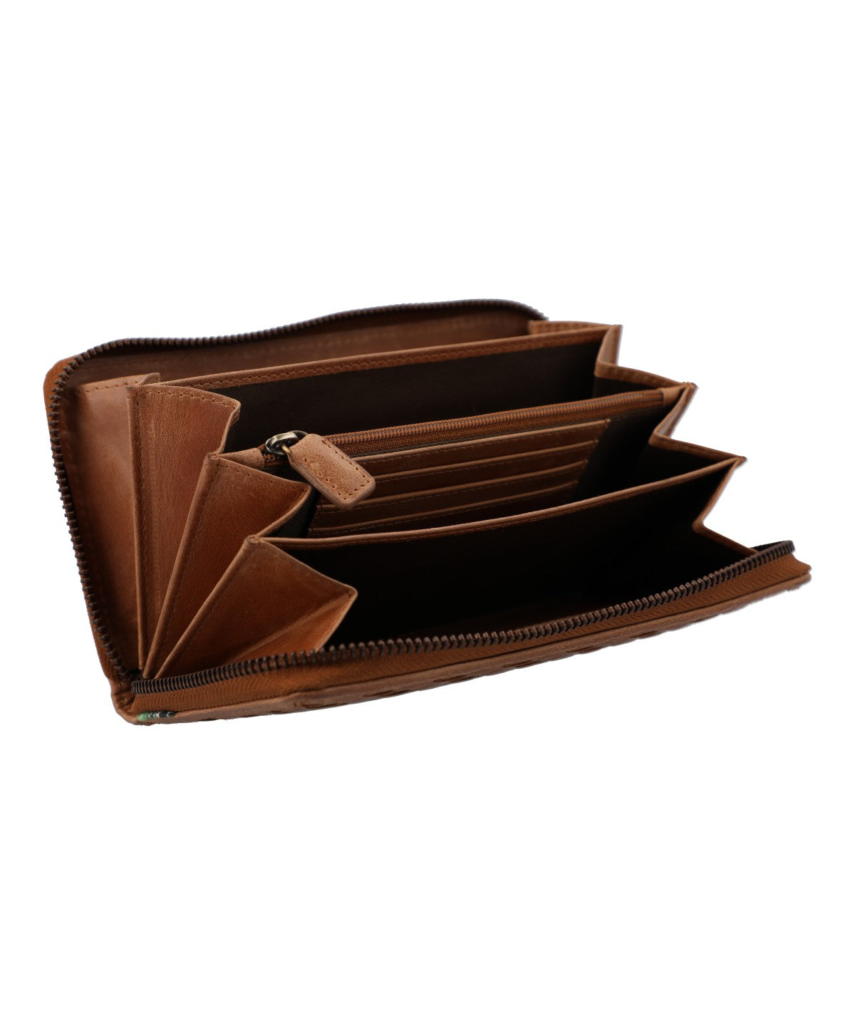 Billetera Cuero Mujer Fd Braid Bigzip Café Rockford