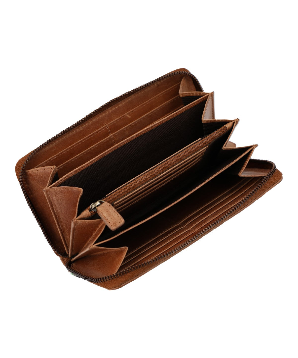 Billetera Cuero Mujer Fd Braid Bigzip Café Rockford