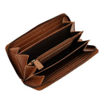 Billetera Cuero Mujer Fd Braid Bigzip Café Rockford