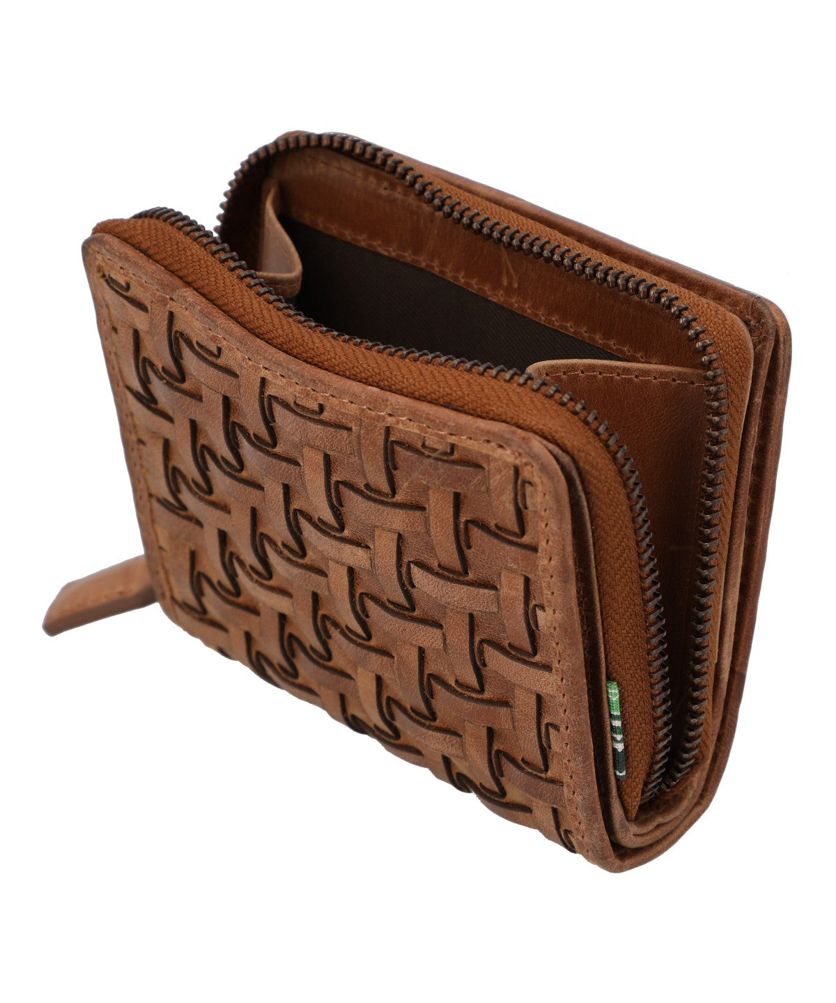 Billetera Cuero Mujer Fd Braid Zipper Café Rockford