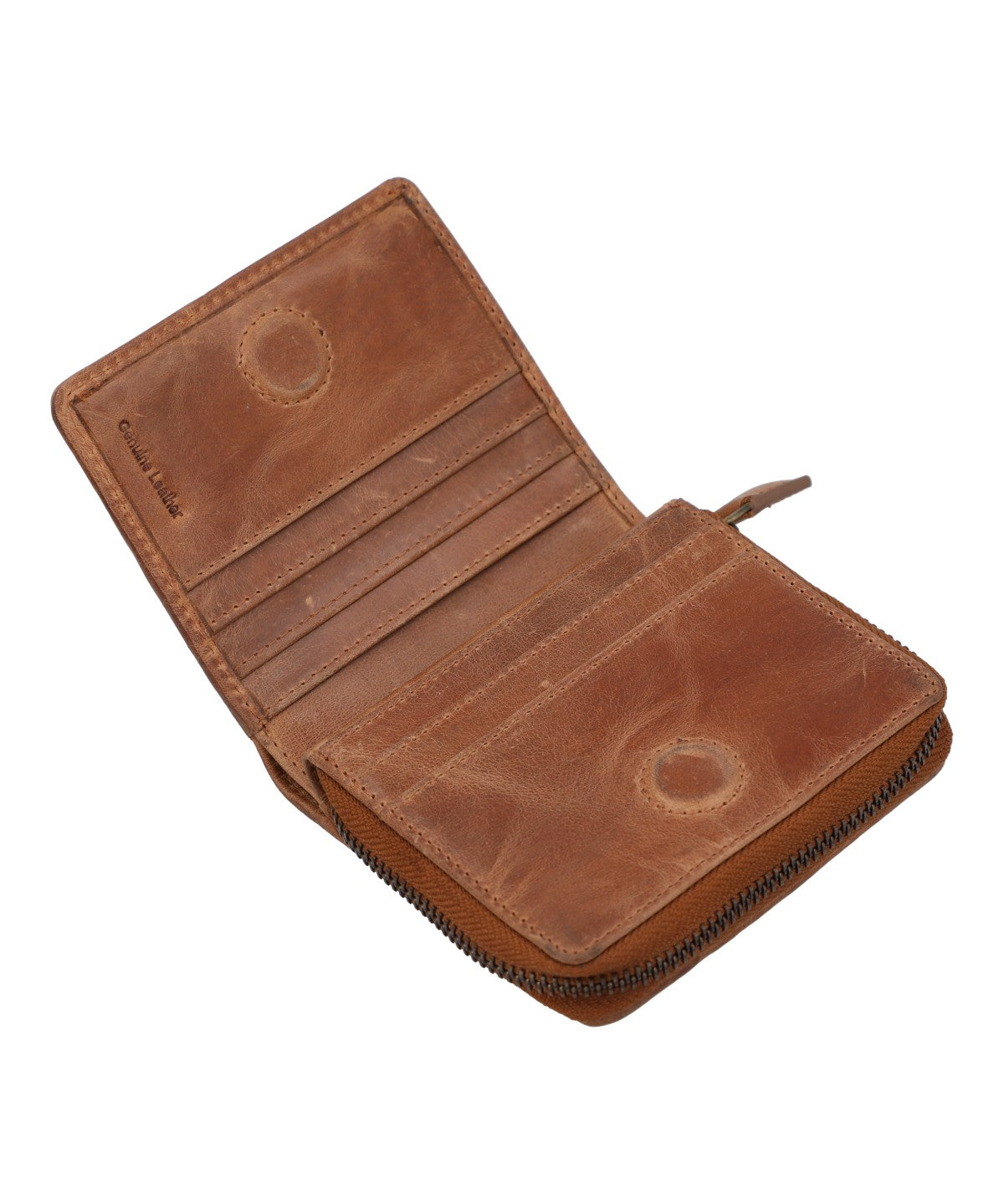 Billetera Cuero Mujer Fd Braid Zipper Café Rockford