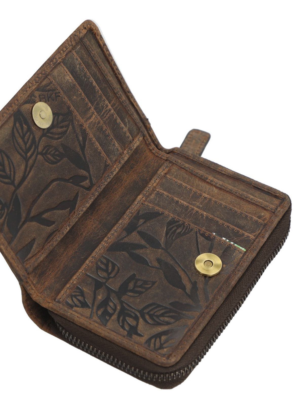 Billetera Cuero Mujer Oh Leaves Wallet Café Rockford