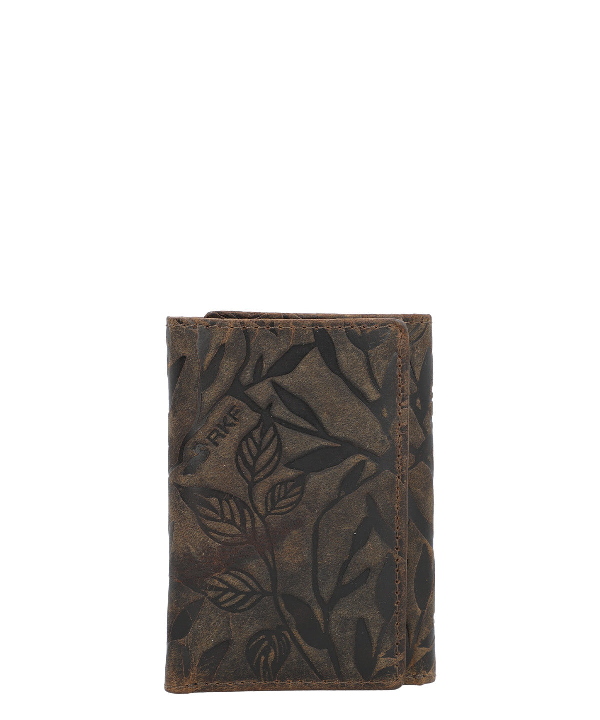 Billetera Cuero Mujer Oh Leaves Trifold Café Rockford