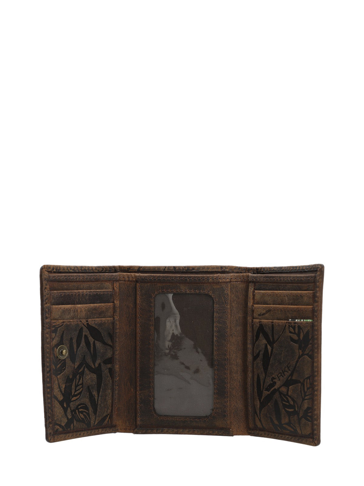 Billetera Cuero Mujer Oh Leaves Trifold Café Rockford