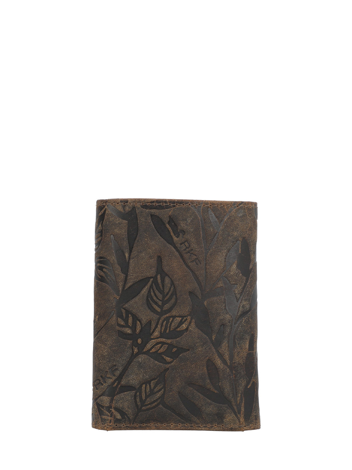 Billetera Cuero Mujer Oh Leaves Trifold Café Rockford