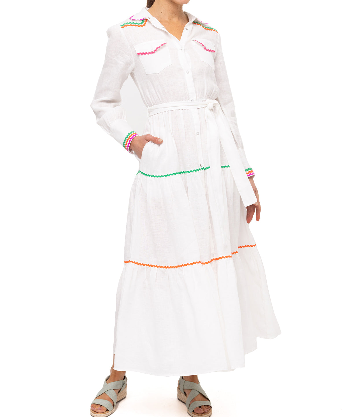 Vestido Lino Orgánico Mujer Ebano Blanco Rockford