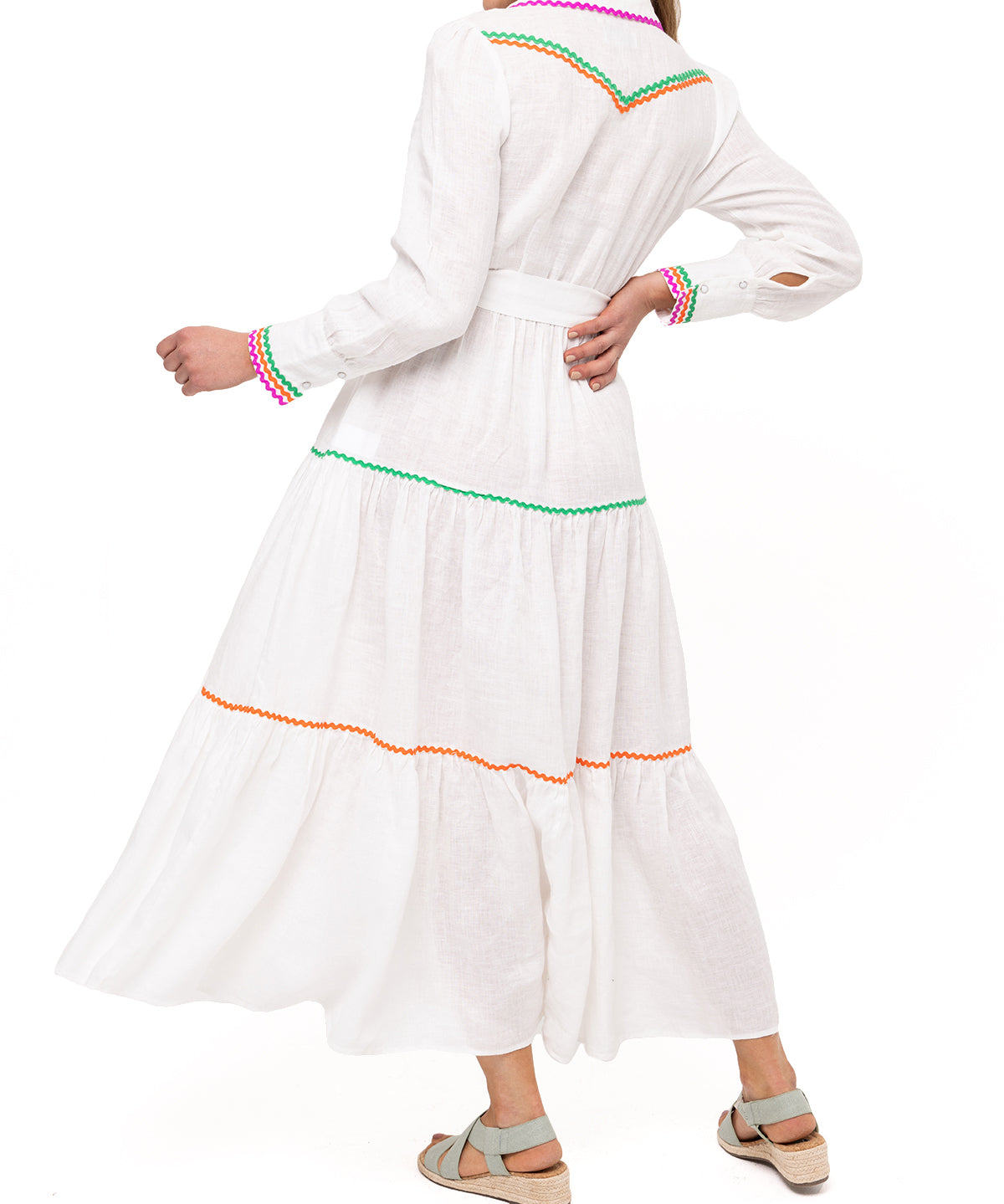 Vestido Lino Orgánico Mujer Ebano Blanco Rockford