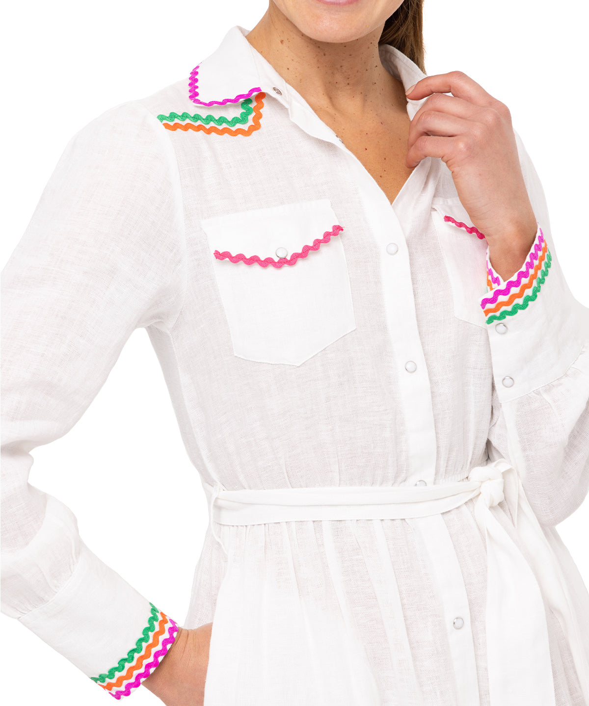 Vestido Lino Orgánico Mujer Ebano Blanco Rockford