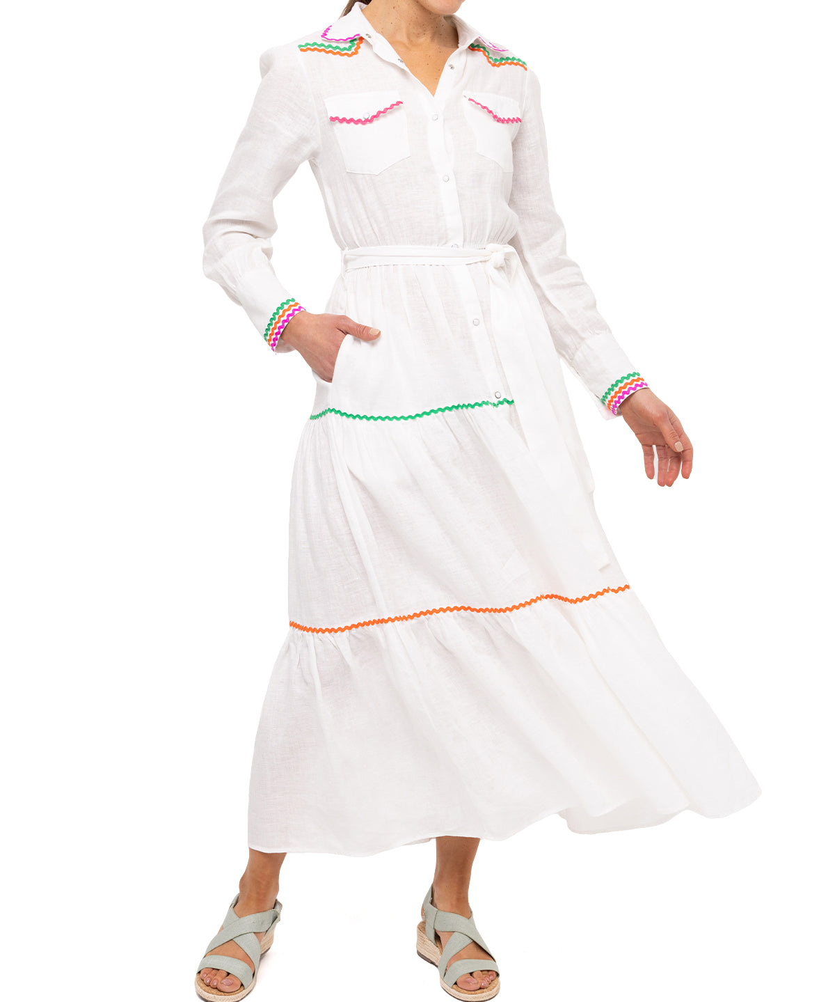 Vestido Lino Orgánico Mujer Ebano Blanco Rockford