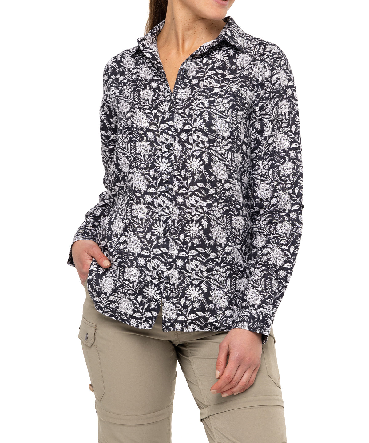 Blusa Lino Orgánico Mujer Lirioprint Gris Oscuro Rockford