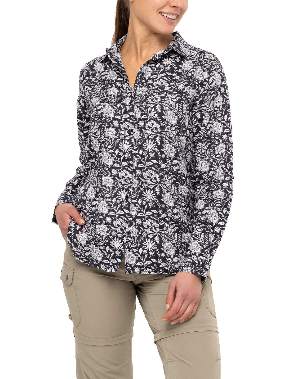 Blusa Lino Orgánico Mujer Lirioprint Gris Oscuro Rockford