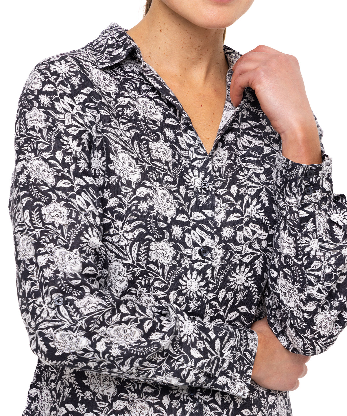 Blusa Lino Orgánico Mujer Lirioprint Gris Oscuro Rockford