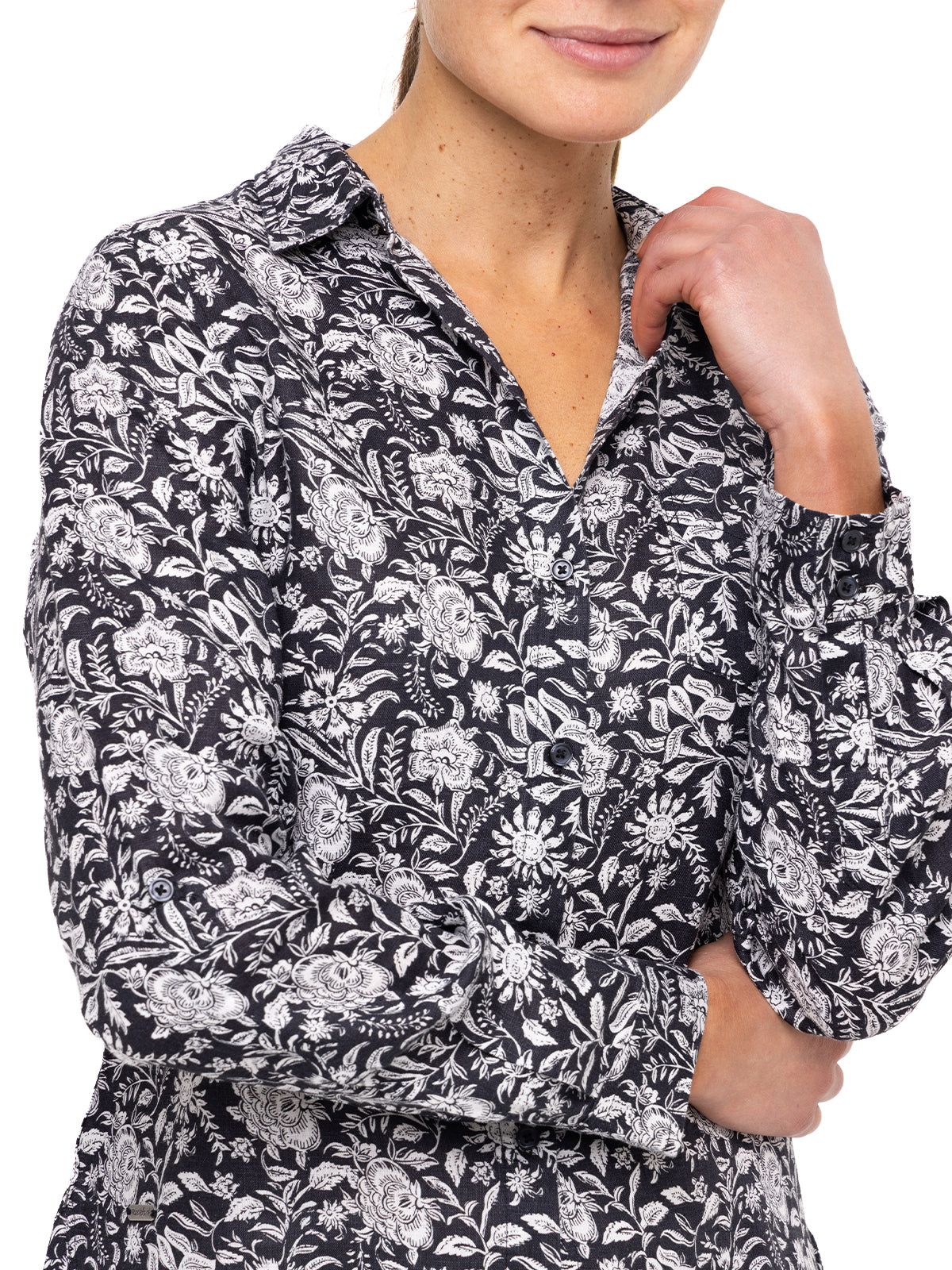 Blusa Lino Orgánico Mujer Lirioprint Gris Oscuro Rockford