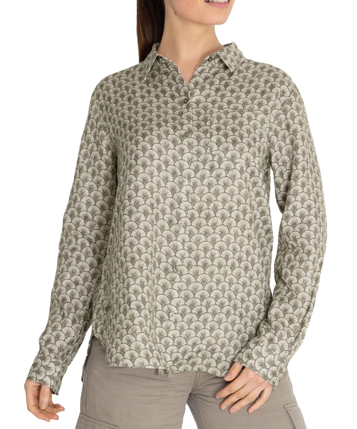 Blusa Lino Orgánico Mujer Lirioprint Verde Musgo Rockford