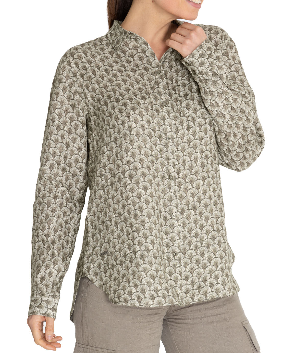 Blusa Lino Orgánico Mujer Lirioprint Verde Musgo Rockford