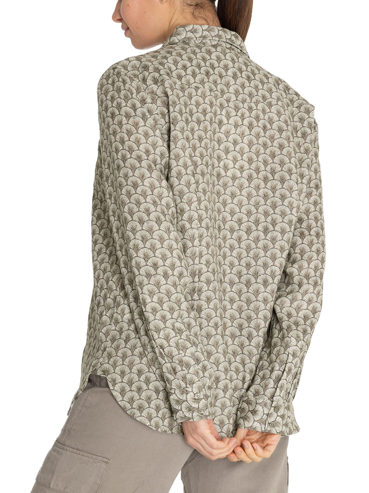 Blusa Lino Orgánico Mujer Lirioprint Verde Musgo Rockford