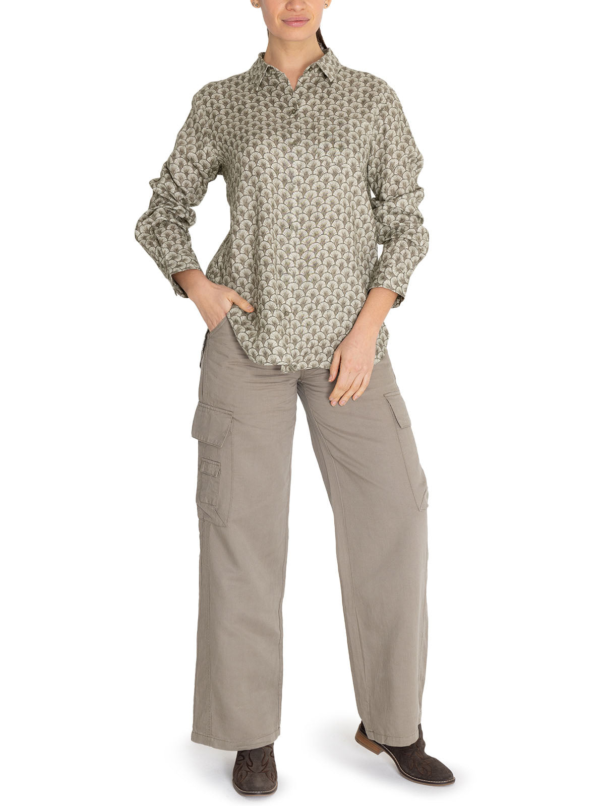 Blusa Lino Orgánico Mujer Lirioprint Verde Musgo Rockford