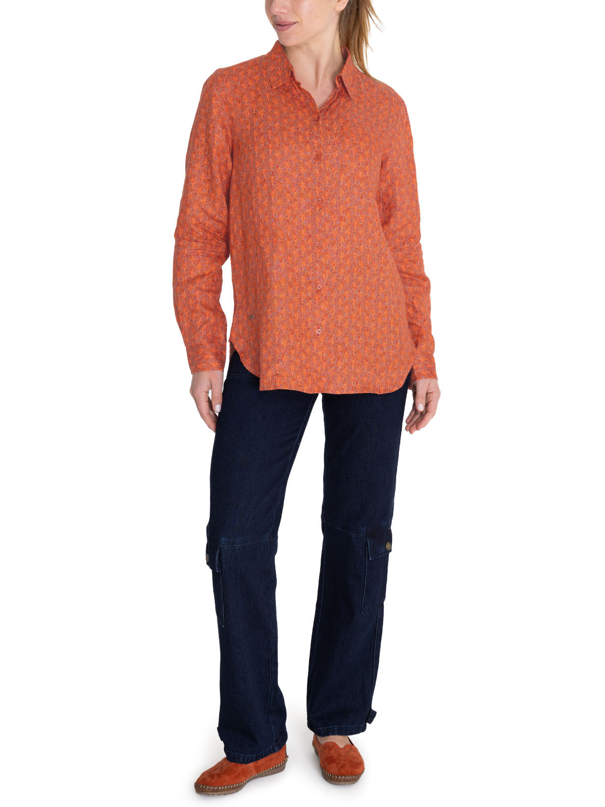 Blusa Lino Orgánico Mujer Lirioprint Burdeo Rockford