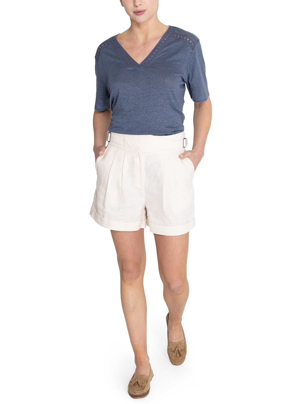 Short Lino Orgánico Mujer Anoum Beige Rockford