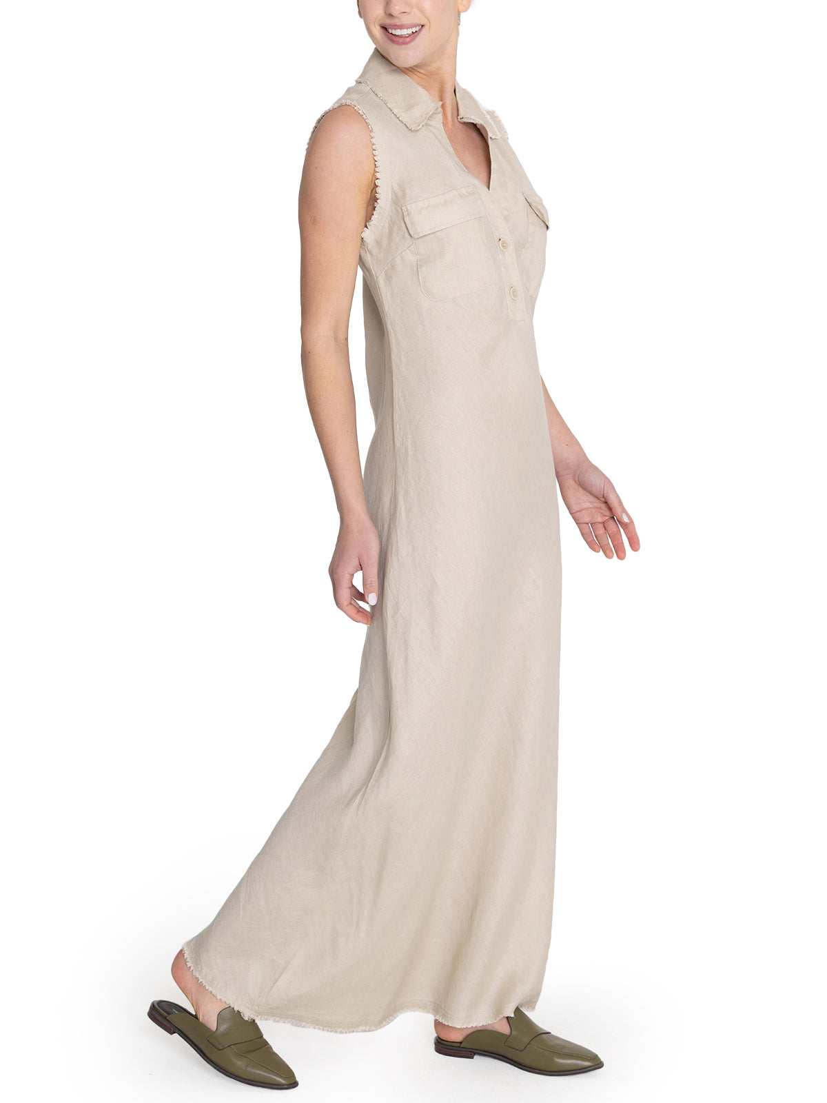 Vestido Lino Orgánico Mujer Moai Beige Rockford