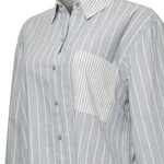 Blusa Lino Orgánico Mujer Lines Celeste Rockford