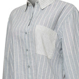 Blusa Lino Orgánico Mujer Lines Celeste Rockford