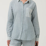 Blusa Lino Orgánico Mujer Lines Celeste Rockford