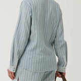 Blusa Lino Orgánico Mujer Lines Celeste Rockford