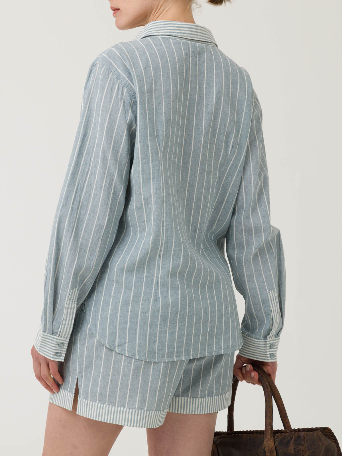 Blusa Lino Orgánico Mujer Lines Celeste Rockford