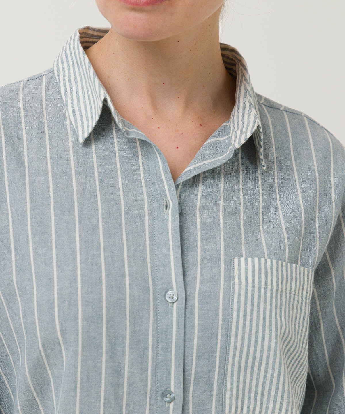 Blusa Lino Orgánico Mujer Lines Celeste Rockford