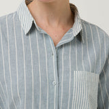 Blusa Lino Orgánico Mujer Lines Celeste Rockford