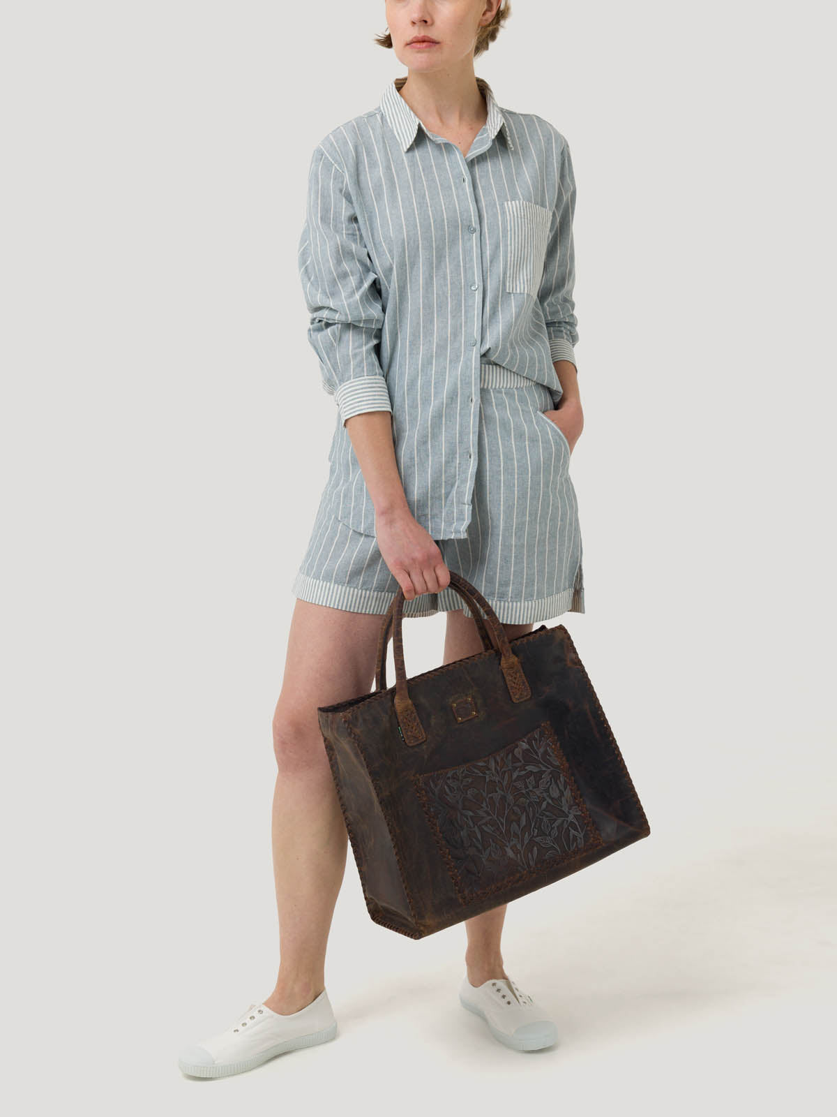 Blusa Lino Orgánico Mujer Lines Celeste Rockford