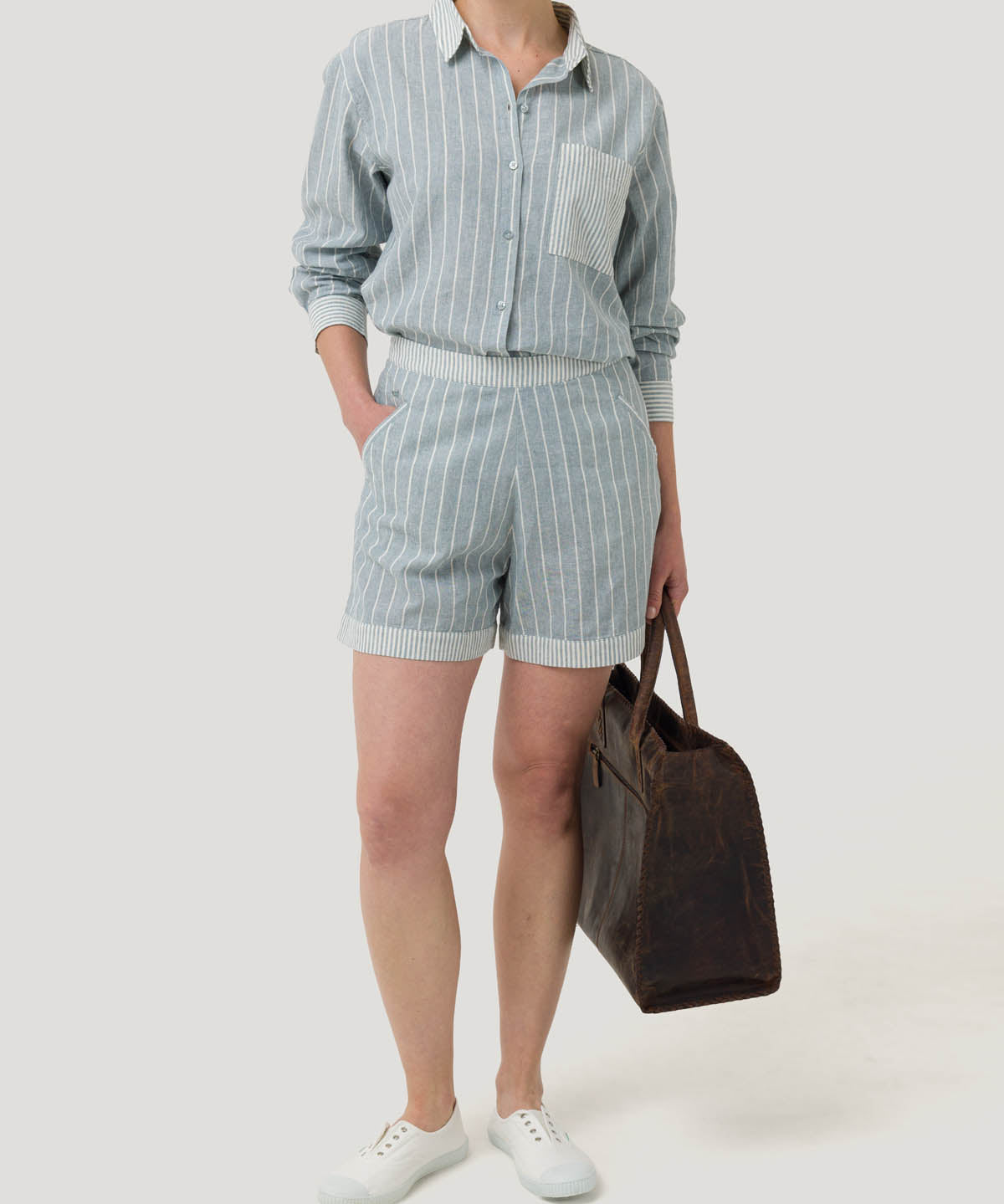 Short Lino Orgánico Mujer Huron Celeste Rockford