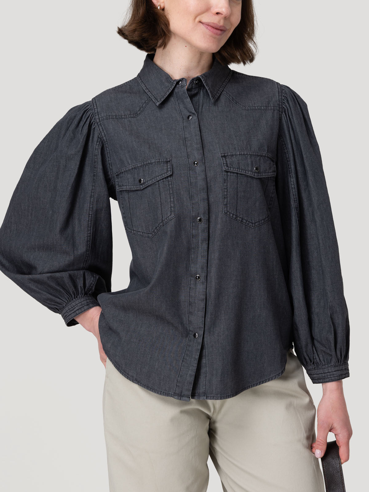 Blusa Tencel Mujer Hibisco Gris Rockford