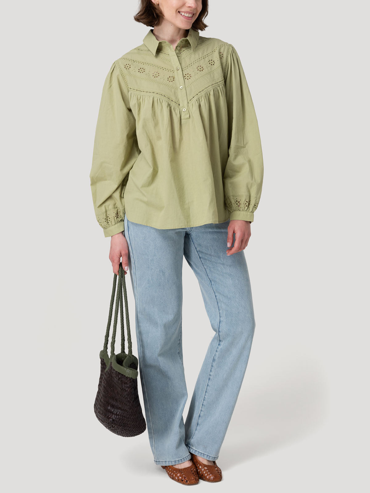 Blusa Algodón Orgánico Mujer Almond Verde Rockford