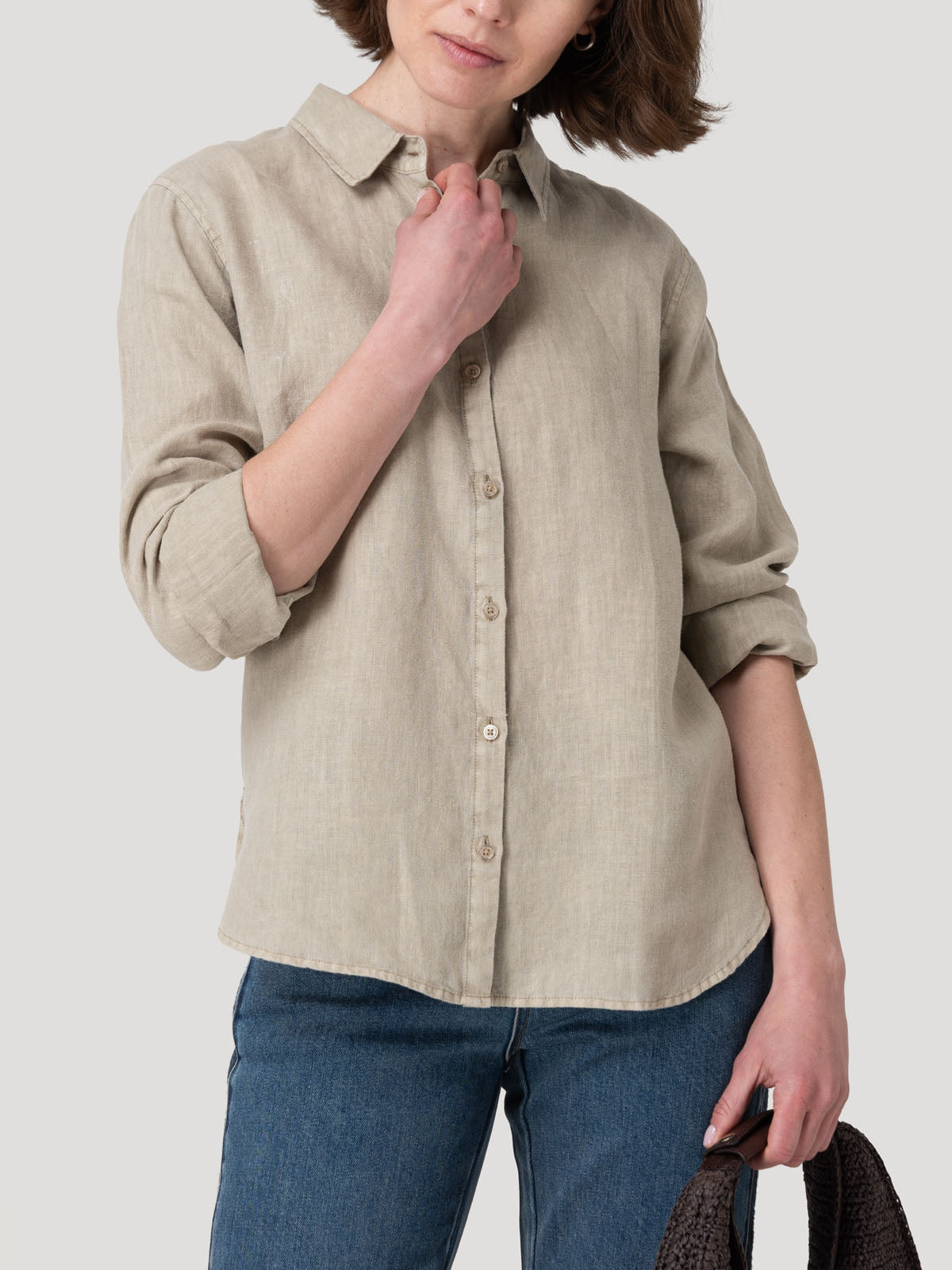 Blusa Lino Orgánico Mujer Lirio Café Rockford