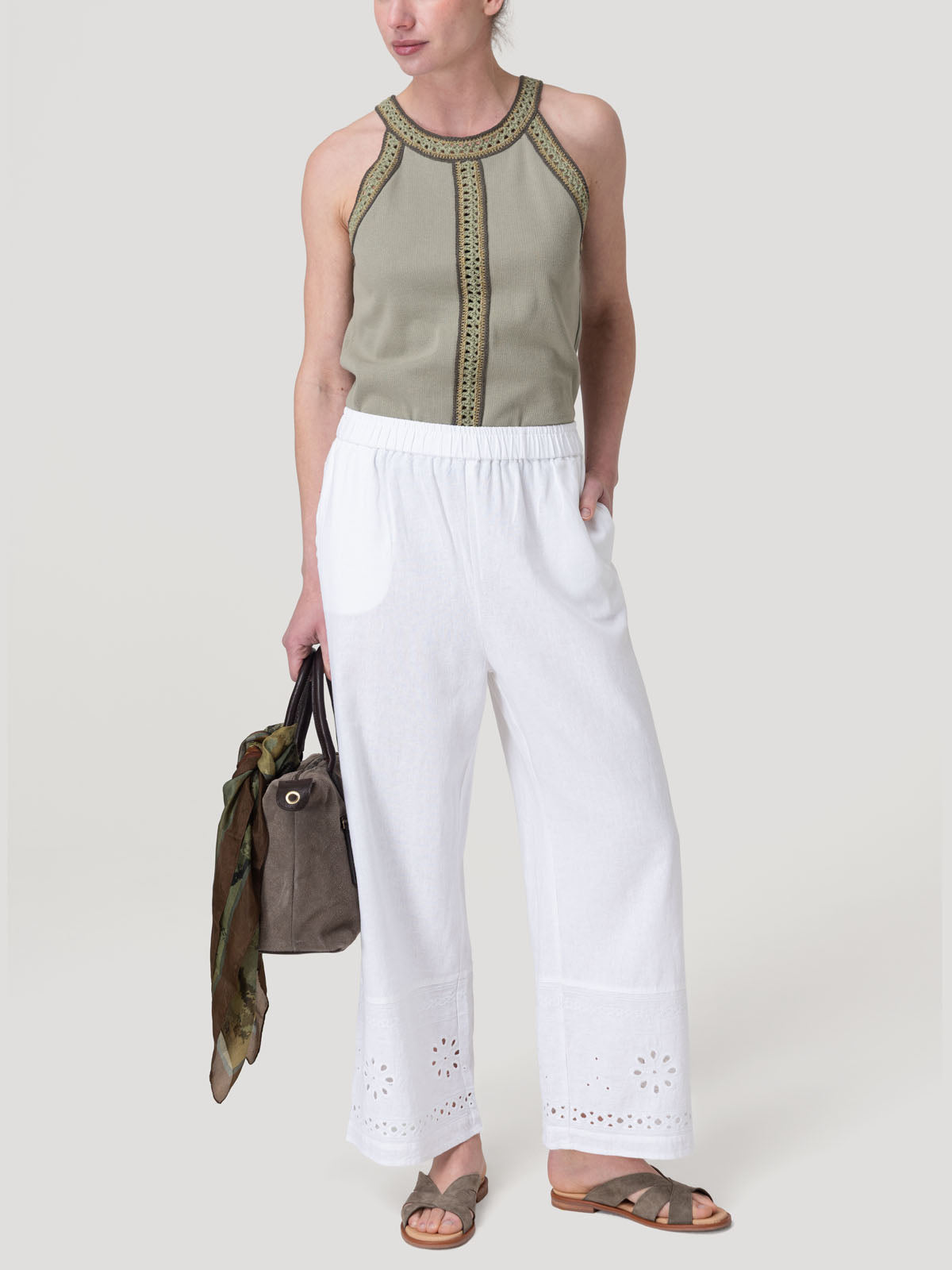 Pantalón Lino Orgánico Mujer Tropia Blanco Rockford