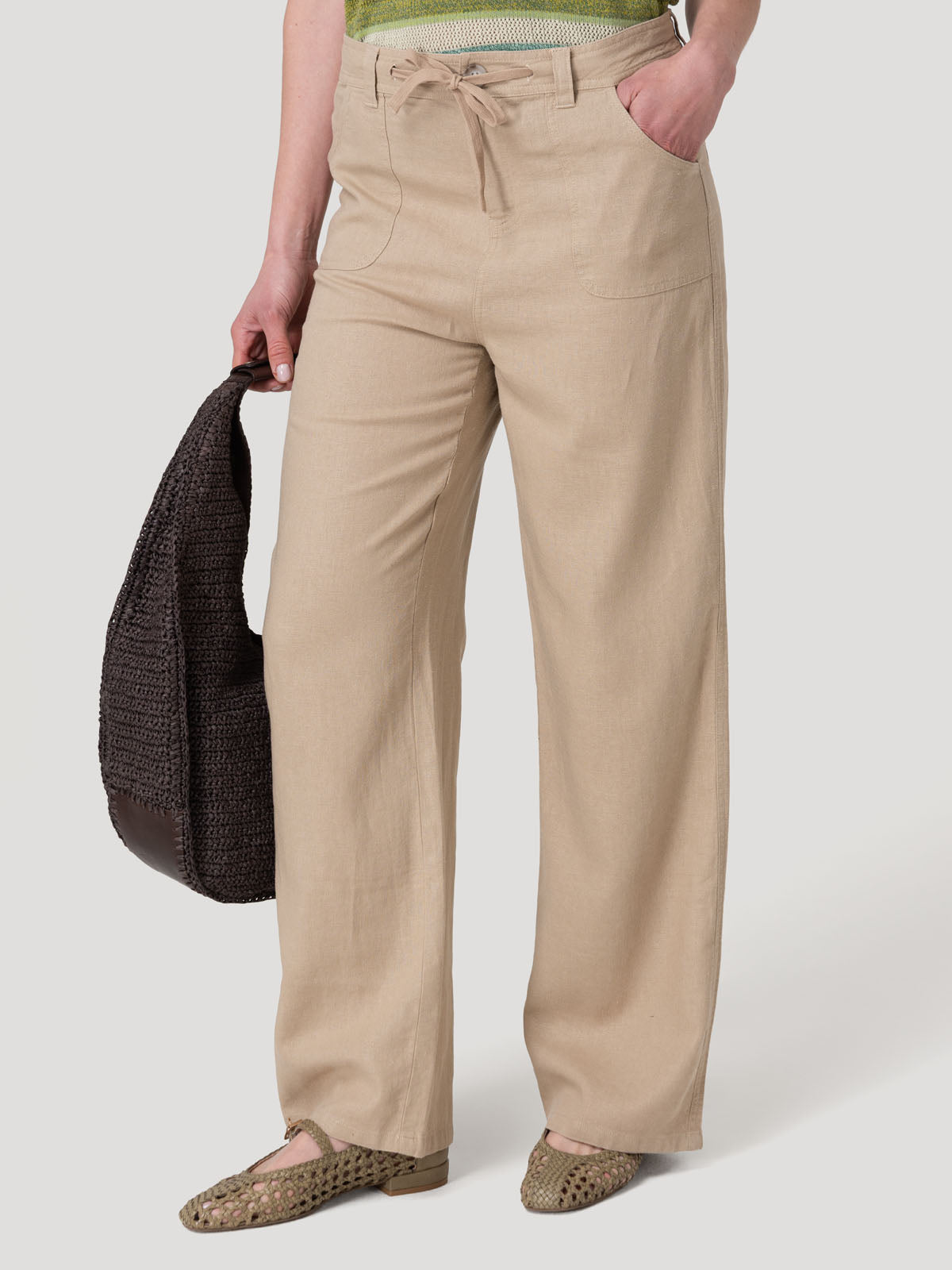 Pantalón Lino Orgánico Mujer Maloys Café Rockford