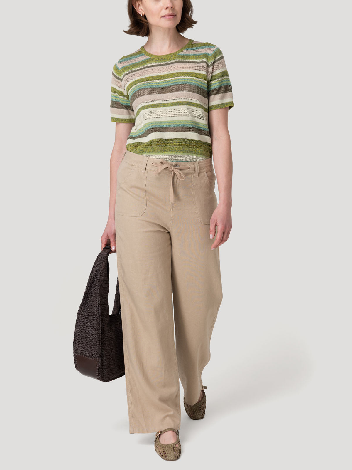Pantalón Lino Orgánico Mujer Maloys Café Rockford