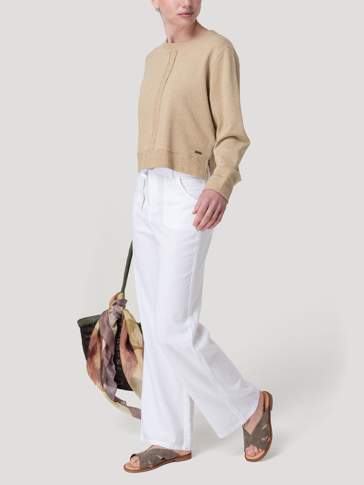 Pantalón Lino Orgánico Mujer Maloys Blanco Rockford
