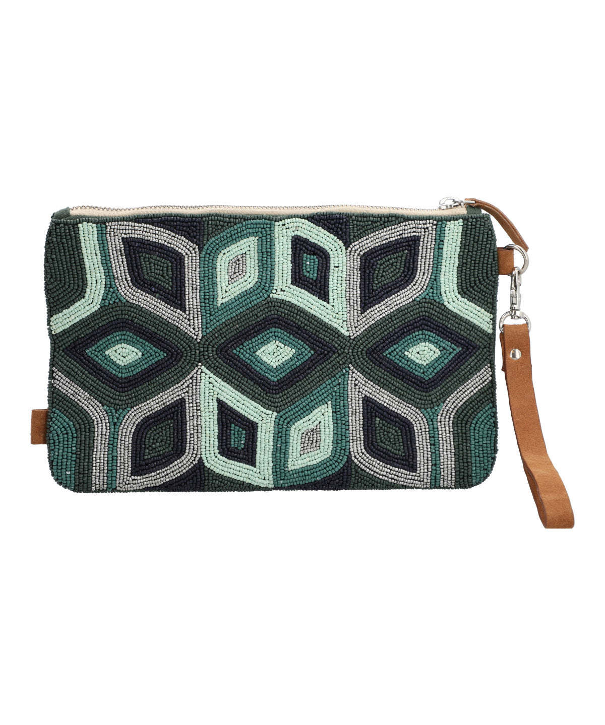 Cartera Algodon Organico Mujer Beaded Zip Bag Azul Rockford